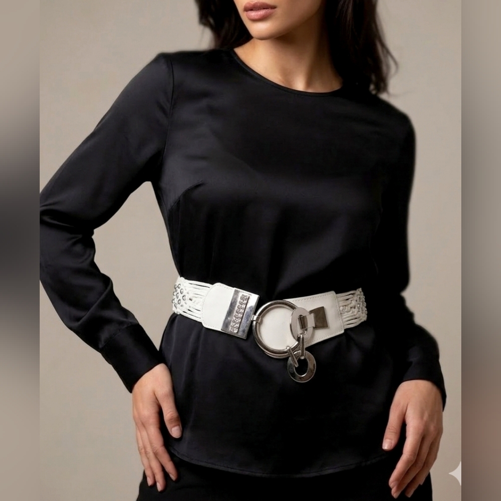 5 For $25✨️New+Tag Manuel Fantoni Y2k 90s Chunky Silver White Belt Made In Italy
